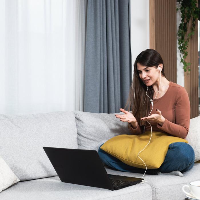 A woman on a video call at home